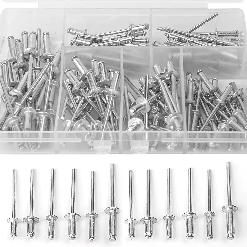 120pcs Aluminum Alloy Riveter Fasteners Sets Pop Rivets Assortment Kit Furniture Assortment Dome Head Blind Rivet Nut Tools
