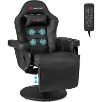 Height Adjustable Massage Video Game Chair with Retractable Footrest, Cup Holder, Headrest, Swivel Office Chair