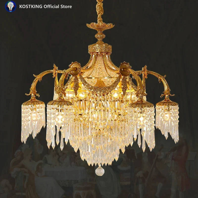 2026 New European Victorian Copper Pendant French Luxury Living Room Dining Room Lamp Solid Brass Crystal Pendant Light