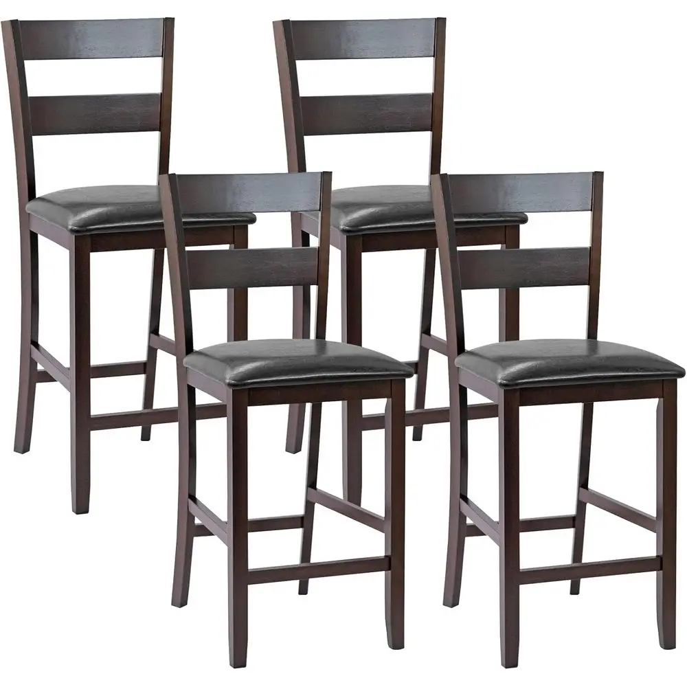 

4 Bar Stools, 25 Counter Height, Padded Seats, PU Leather, Rubber Wood Legs, Ideal for Dining Rooms, Restaurants, and Cafes