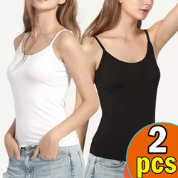 Women Solid Color Camisoles Summer Girl Sexy Strap Cotton Sleeveless Thin Camisole Vest Top Simple Base Vest Tops Female Undies