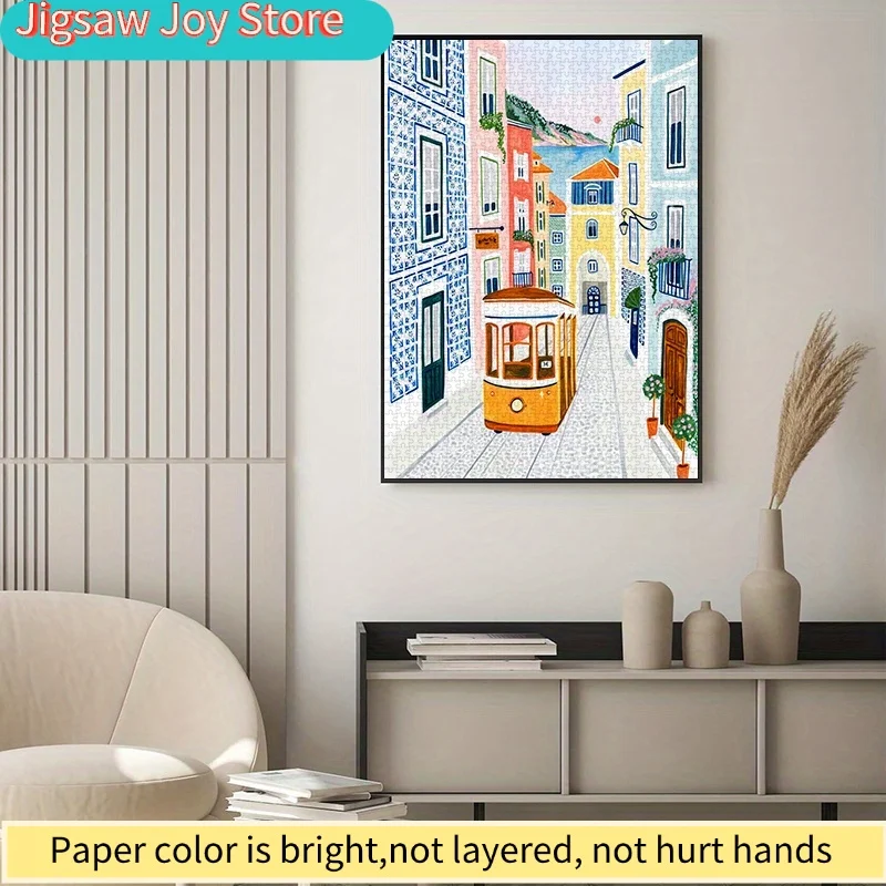 

Бумажный пазл, DIY-пазл с изображением винтажной трамвайной улицы Лиссабона, высококачественный белый картон, подходит для самостоятельной сборки.