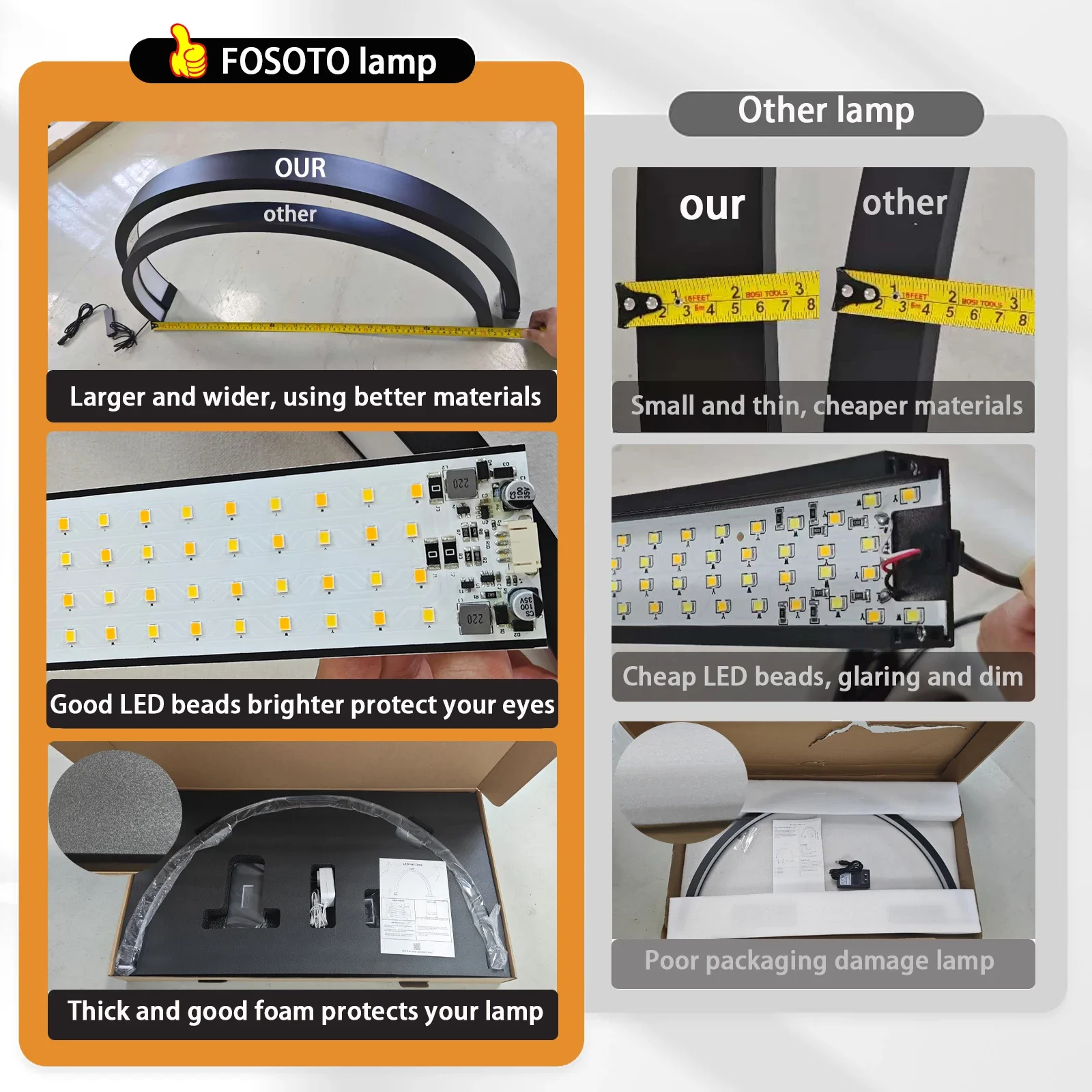 Fosoto 30 pulgadas 45W lámpara de mesa para uñas con anillo de diamante lámpara de escritorio para manicura luz LED de media luna para uñas arte tatuaje salón pestañas