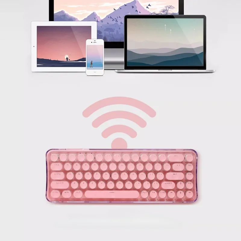 Mechanical Keyboard 68 Keys  ABS Material Plastic Tri-mode Wireless Type C Transparent Shell Punk Style Lightweight and Portable