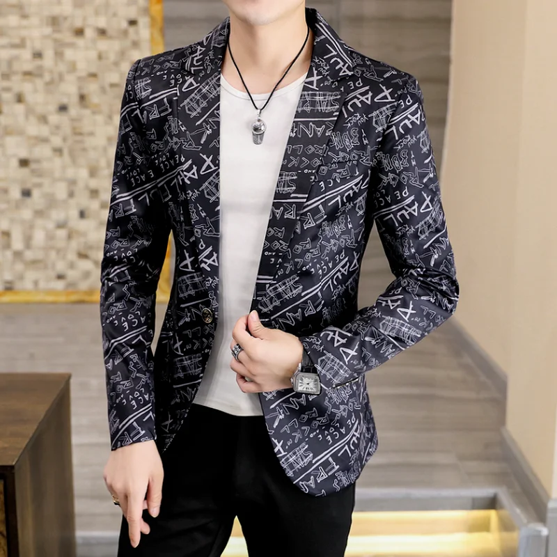 Männer Blazer 2022 Marke Mode herren Kleidung Anzug Party Mantel Beiläufige Dünne Jacke Taste Anzug Brief Blume Drucken blazer Männlichen