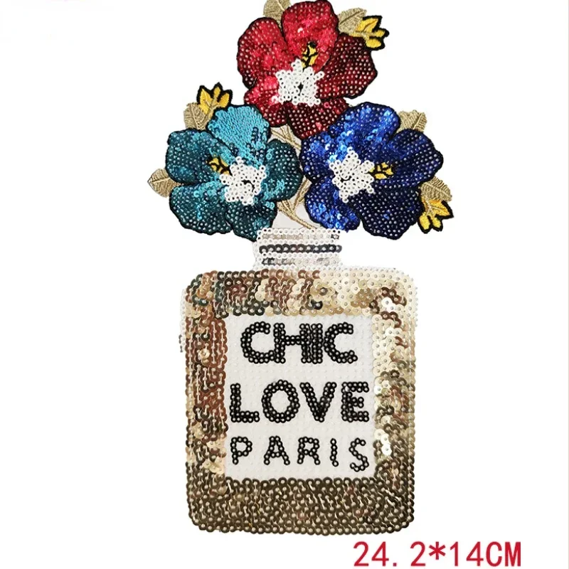 Fashionable Embroidery Patch Sequin Embroidery Clothing Accessories Cactus Flower Embroidery Applique Iron on Patch for Clothing