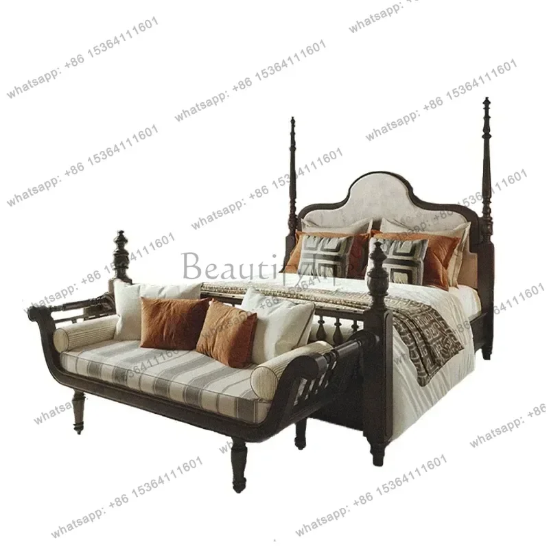 Solid Wood Beech Bed 1.8m Double Bed for Master Bedroom 1.5m Small Apartment Retro Style Home Furniture Princess Bed