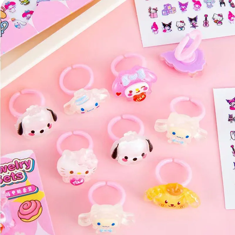 20Set/Box Sanrio melody Ring Kids Baby Rings Kuromi Cinnamoroll Cartoon Children Girl Rings Party Gifts with box