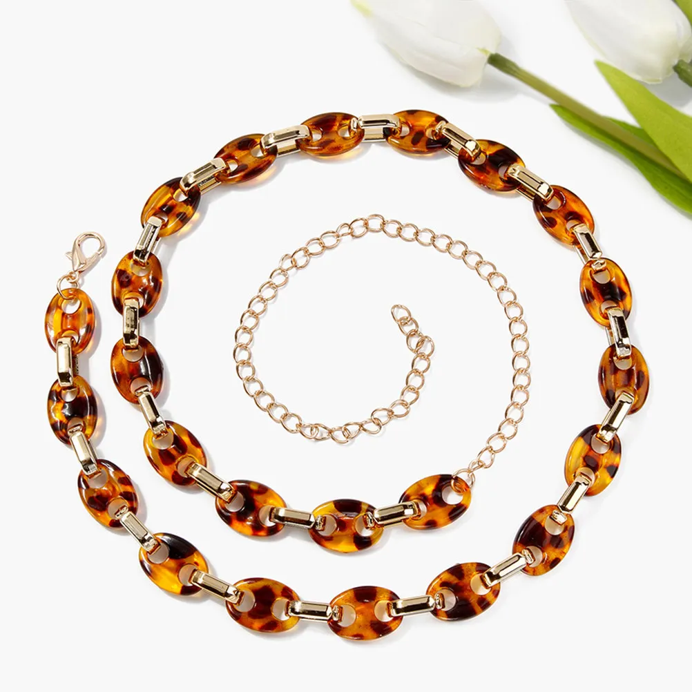 Leopard Pattern Button Waist Chain Acrylic Durable Fashion Unique Gift for Friends Lovers Jeans Pants All Matching