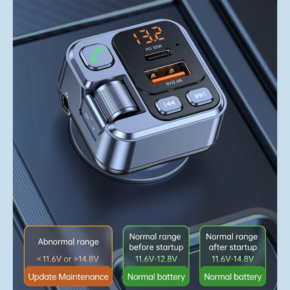 سيارة بلوتوث FM الارسال USB نوع C U القرص قراءة PD 30 واط شحن سريع شاشة ديجيتال سيارة الهاتف المحمول محول شاحن الهاتف المحمول