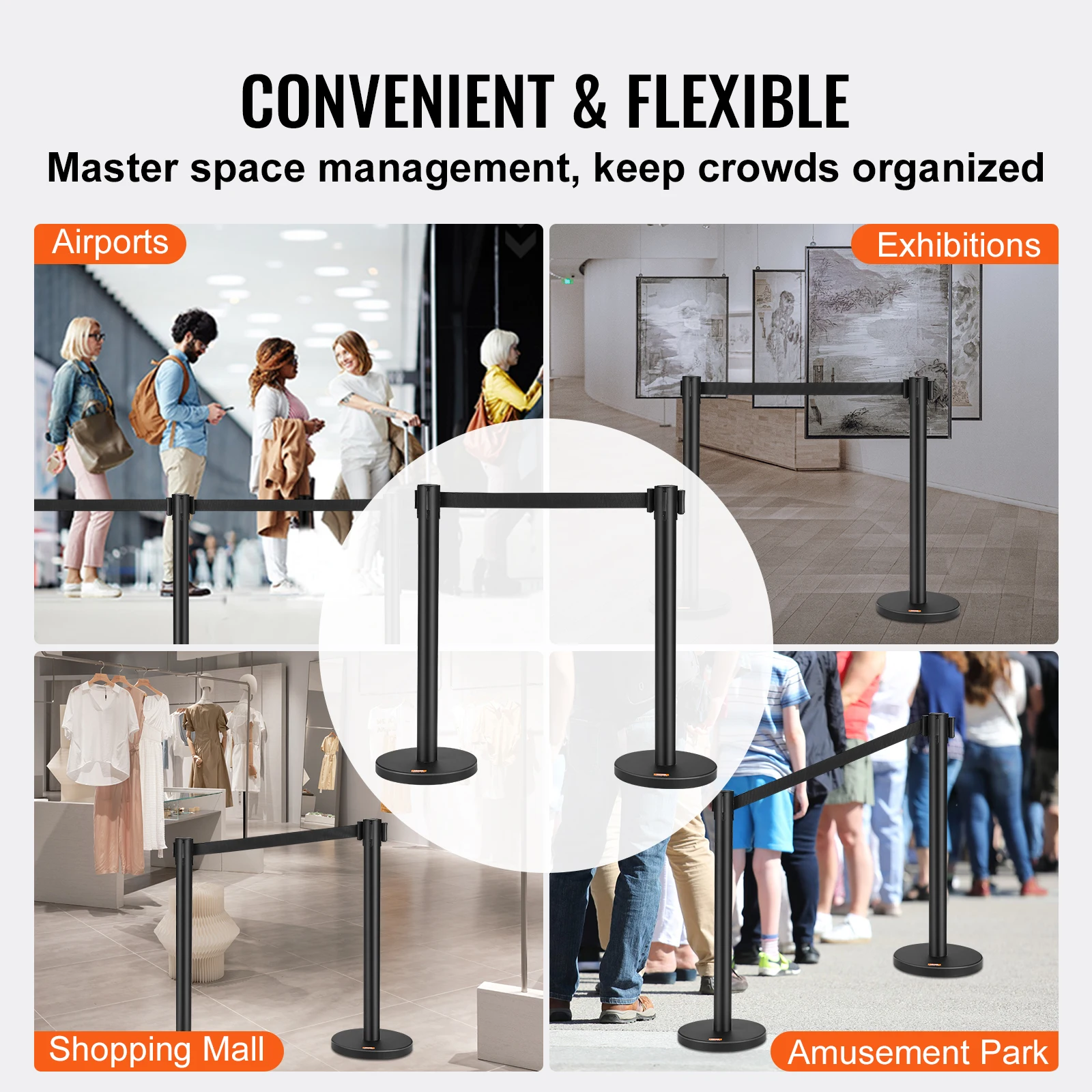 Imagem -06 - Vevor-crowd Control Stanchions Aço Carbono Cozimento Pintado Fila Post com Cinto Retrátil para Exposição Pack