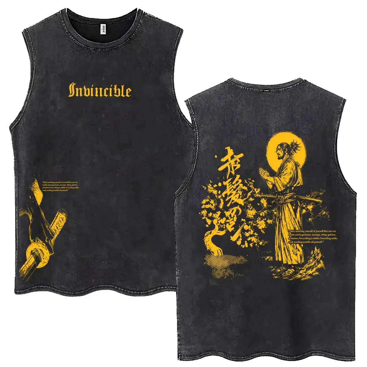 Anime Vagabond Miyamoto Musashi Vintage Washed Tank Tops Men Oversized T Shirt Male Fashion High Quality Sleeveless Vest T-shirt