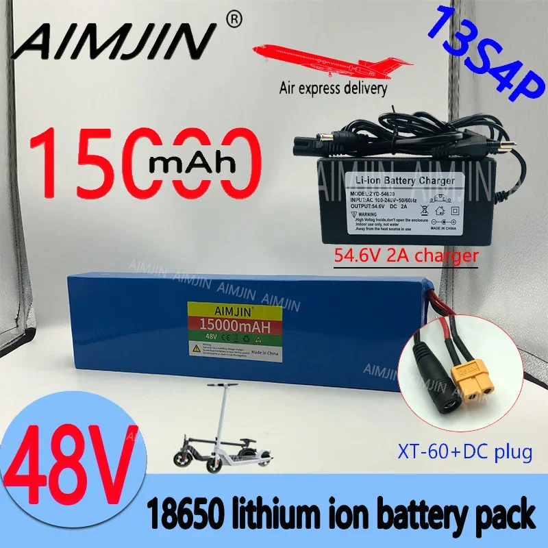 

New 18650 13S4P48V15Ah Li-Ion Battery Pack,for Electric Car bicycle and scooter batteries,Battery With BMS XT60 DC Plug+ Charger