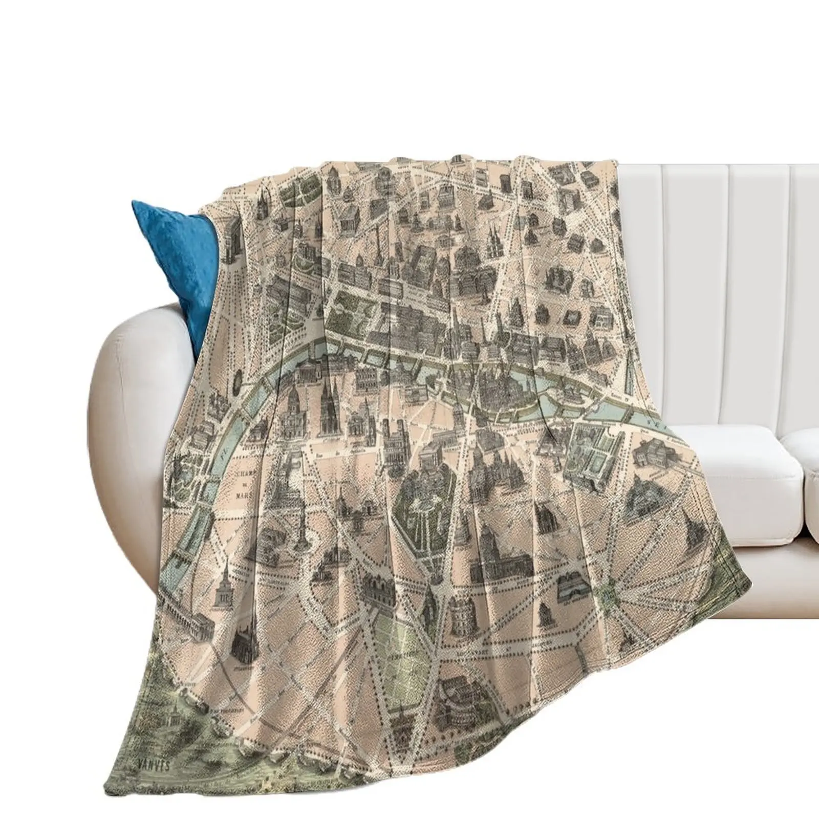 Paris 1878 Monumental Vintage Map Paris Vintage Monuments Vintage Paris Throw Blanket Sofas Hairy for babies Furrys Blankets