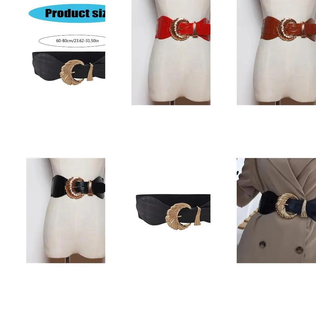 

652F Elastic Waist Belt Wide Chain Punk for Casual Costume Belt for Jeans Dress