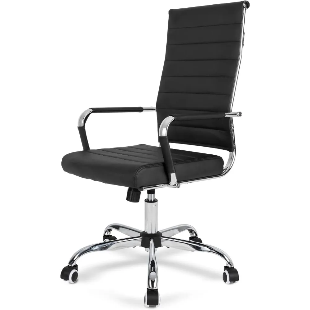 

Ergonomic Office Desk Chair, Modern PU Leather Conference Room Table Chairs Ribbed, High Back Executive Swivel Rolling C