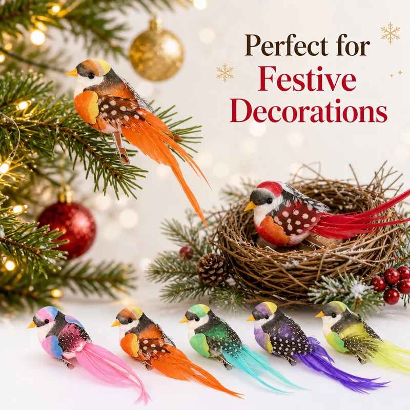 Feather birds, green plants, garden decorations, home decor props, shooting simulation birds, garden plants
