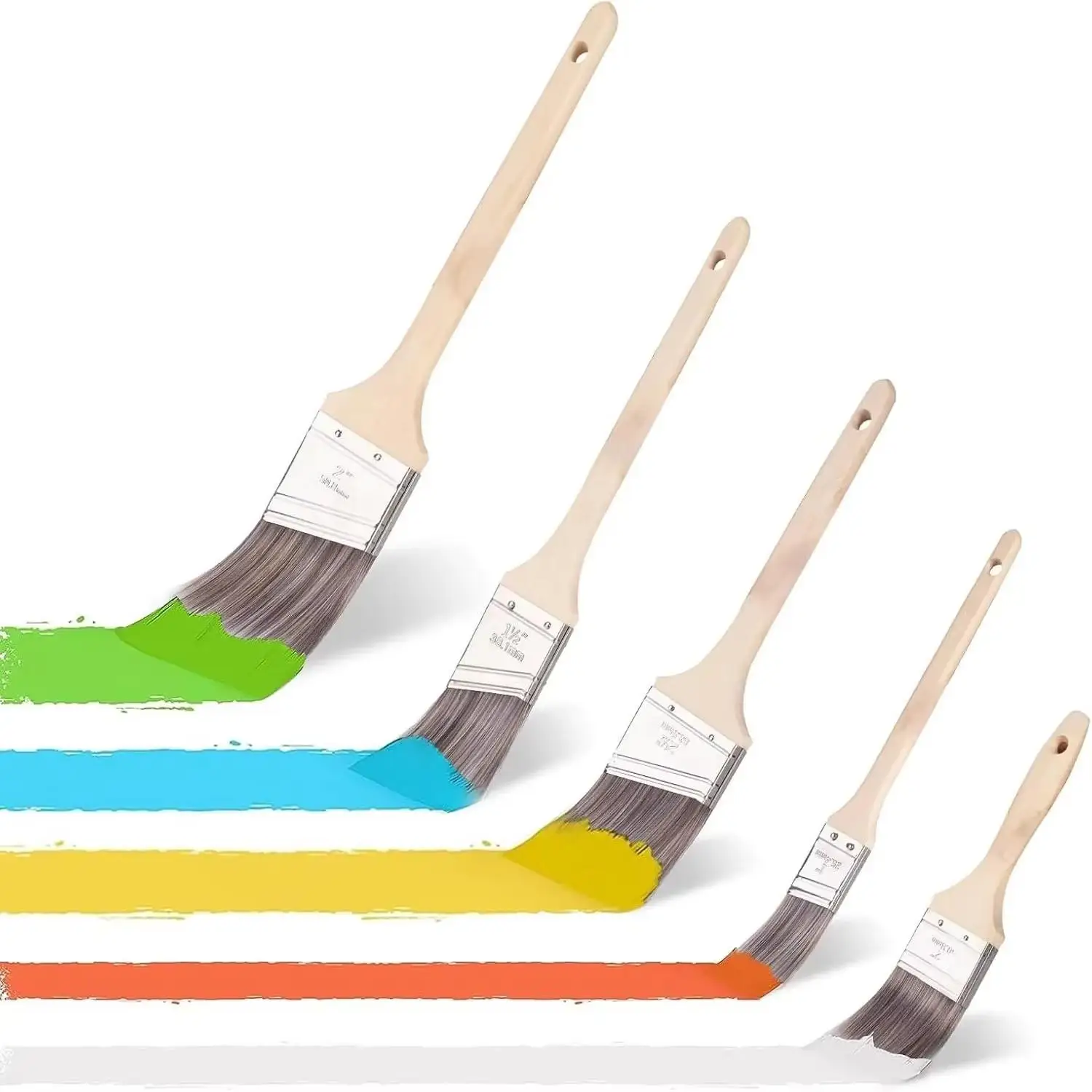 

Paint Brush Set, Window Frame Brushes, Soft Bristle Fiber, Wooden Wall Cabinet Fence Paintbrushes, 5 Piece Set for Painting