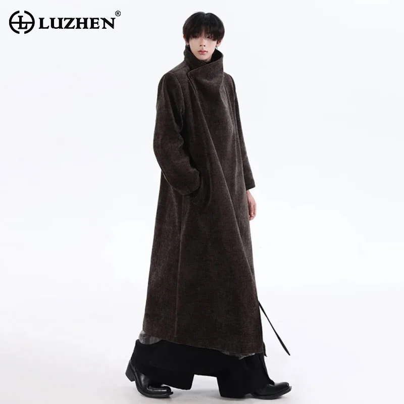 LUZHEN 2026 Winter New Solid Color Original Elegant High Quality Woolen Trench Jacket Men's Handsome Windbreaker Clothes JY9487