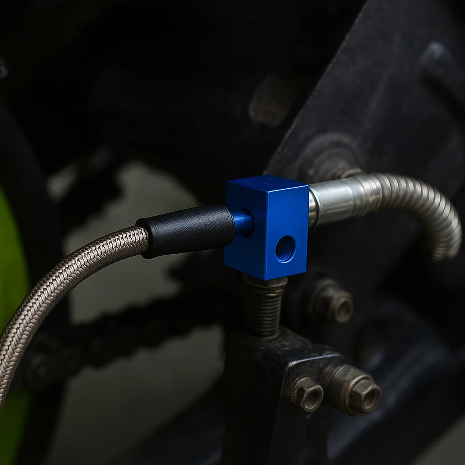 For Car Modification 0.2-50M Stainless Steel Braided PTFE Brake Oil Pipe Component Blue/Silver Aluminum Alloy Diversion Block