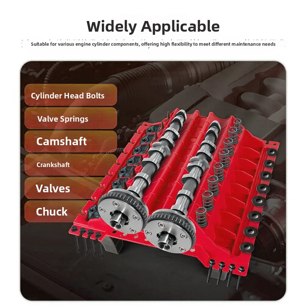 For FITYLE Engine Cylinder Head Parts Storage Tray Red PP Organizer Rack For Valves Springs Camshafts Automotive Repair Tool
