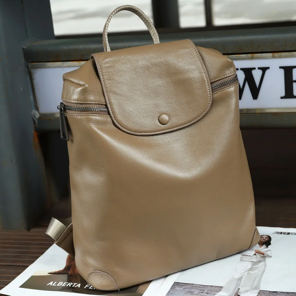 

Casual Daily Cow Leather Backpack Women Fashionable Ladies Travel Genuine Leather Knapsack College Young Girls Shouder Bag