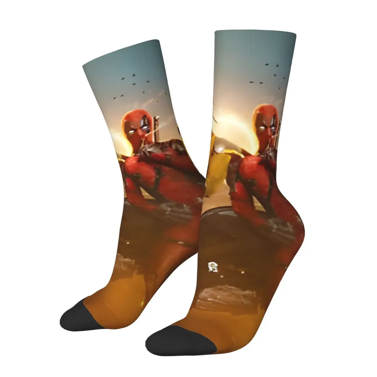 1 Pair Happy Funny Scoop Men's Socks Vintage Harajuku Disney Marvel Deadpool And Wolverine Hip Hop Novelty Pattern Crew