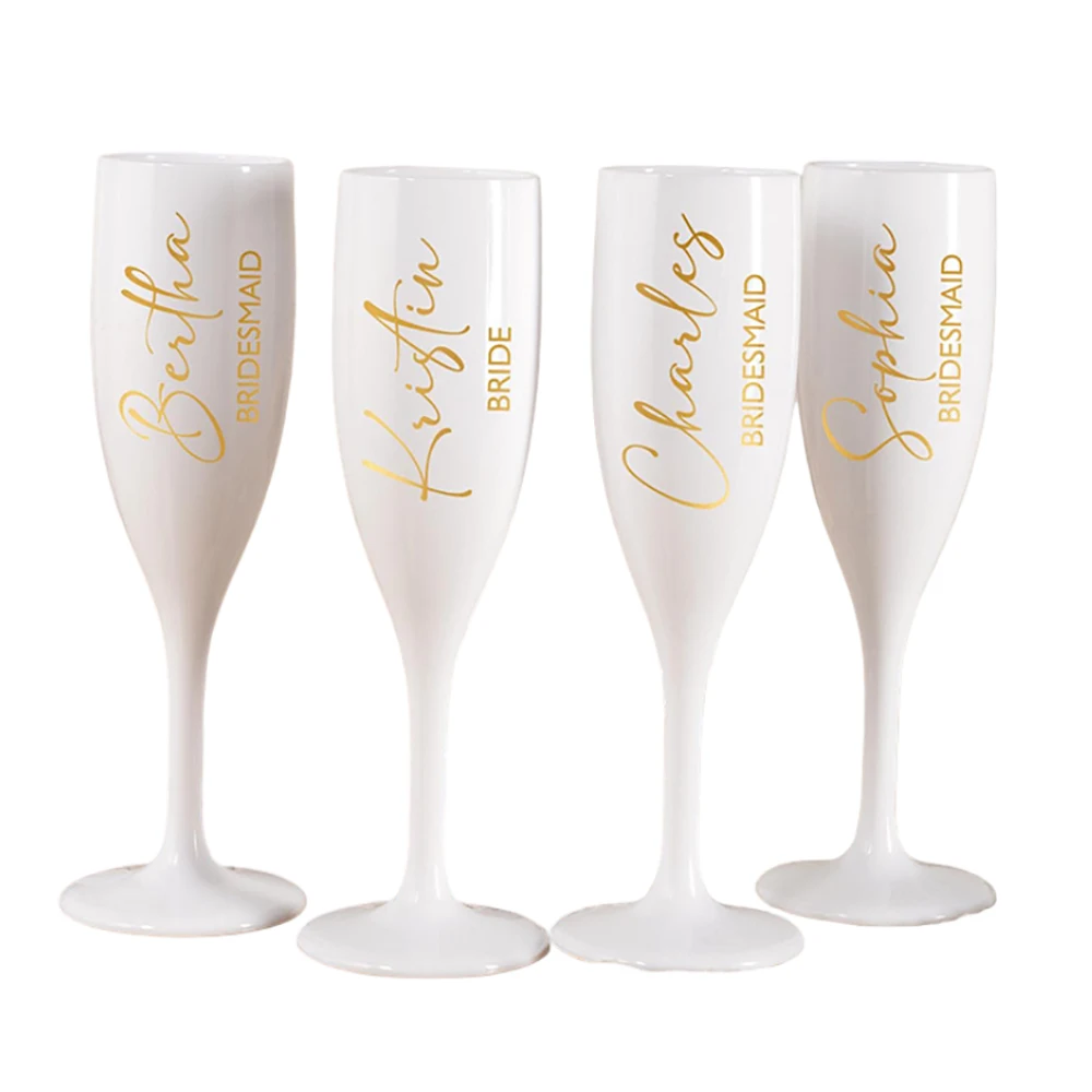 Flûte à Champagne personnalisée pour la mariée, pour le jour de mariage, cadeaux de fête de poule de demoiselle d'honneur, verre à vin en plastique, cadeau de demoiselle d'honneur