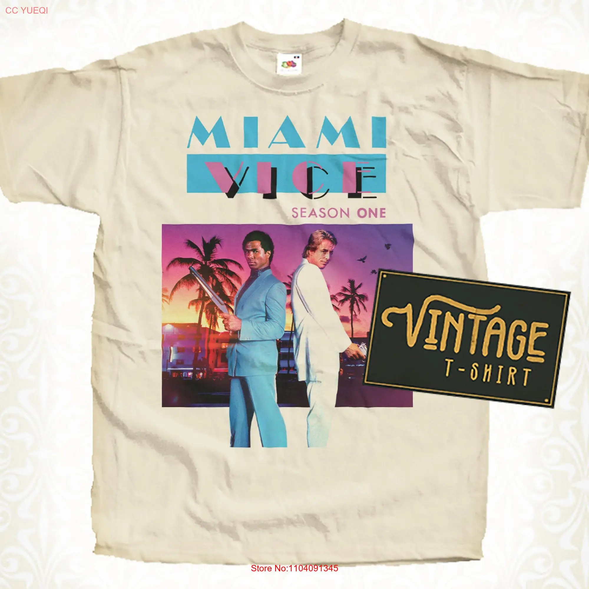 Miami Vice V15 T Shirt Vintage Natural color Men's DTG Digital Print SIZES S M L XL 2XL 3XL 4XL 5XL long or short sleeves