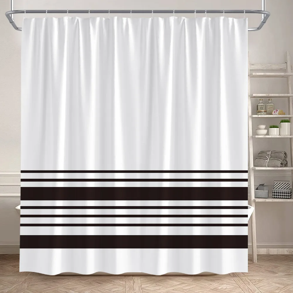 

Black Striped Shower Curtain Modern Geometric Minimalist Nordic White Bath Curtains Polyester Fabric Bathroom Decor With Hooks