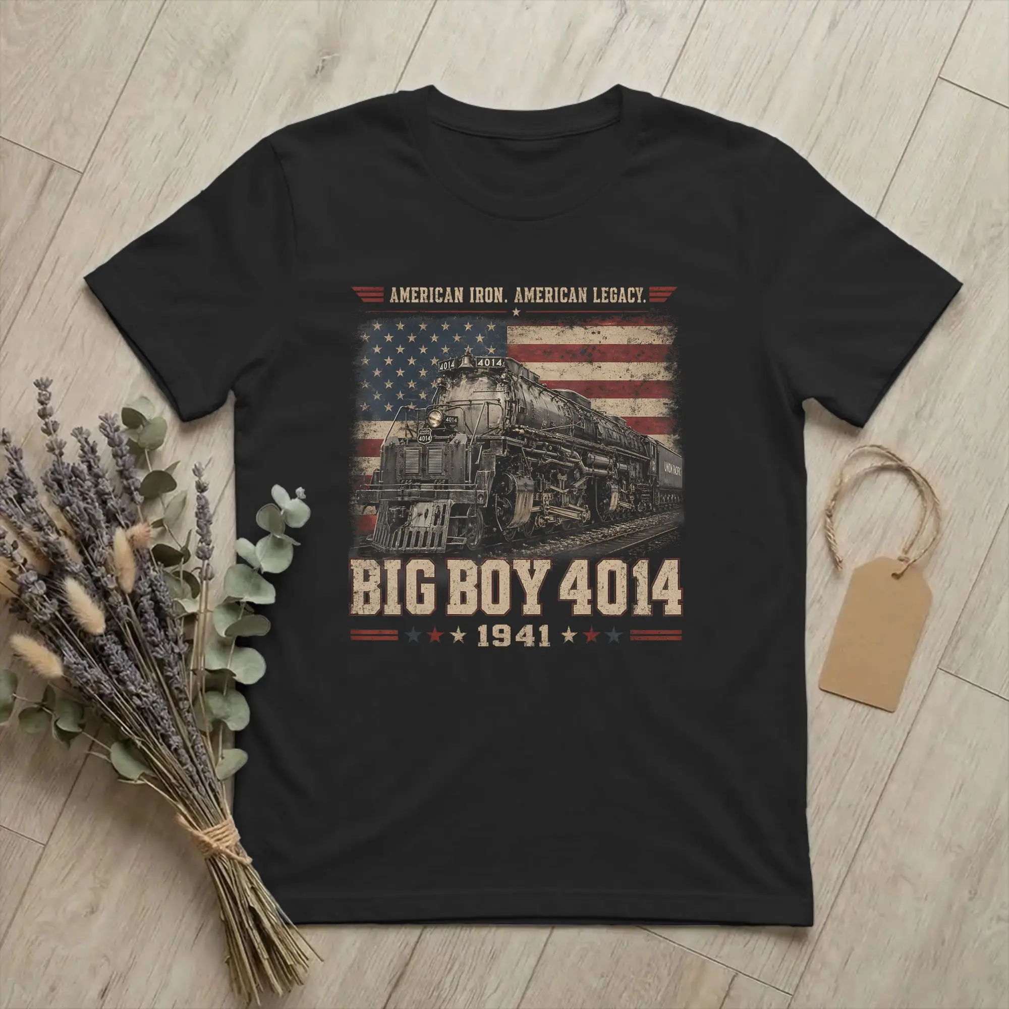 Big Boy 4014 Steam-Engine Locomotive T Shirt Men 100% Cotton Novelty T-Shirt Railroad Train Tee Short Sleeve merchandise Classic