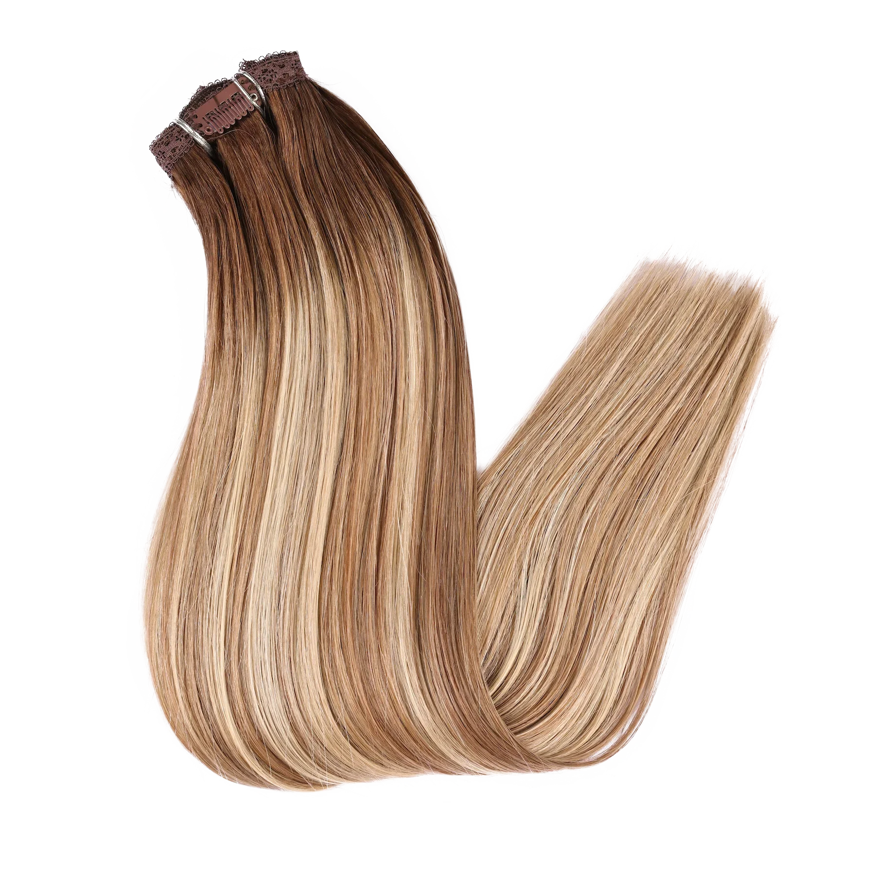 DIYOMO Clip In Hair Pieces 100% Remy European Human Hair Extensions PU Adjustable Clamp 116g 14-24Inch Exquisite Craft