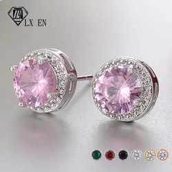 LXOEN Fashion White Clear 8mm Round Cubic Zircon Stud Earrings For Women Wedding Jewelry Trendy Crystal Earrings brinco Gift