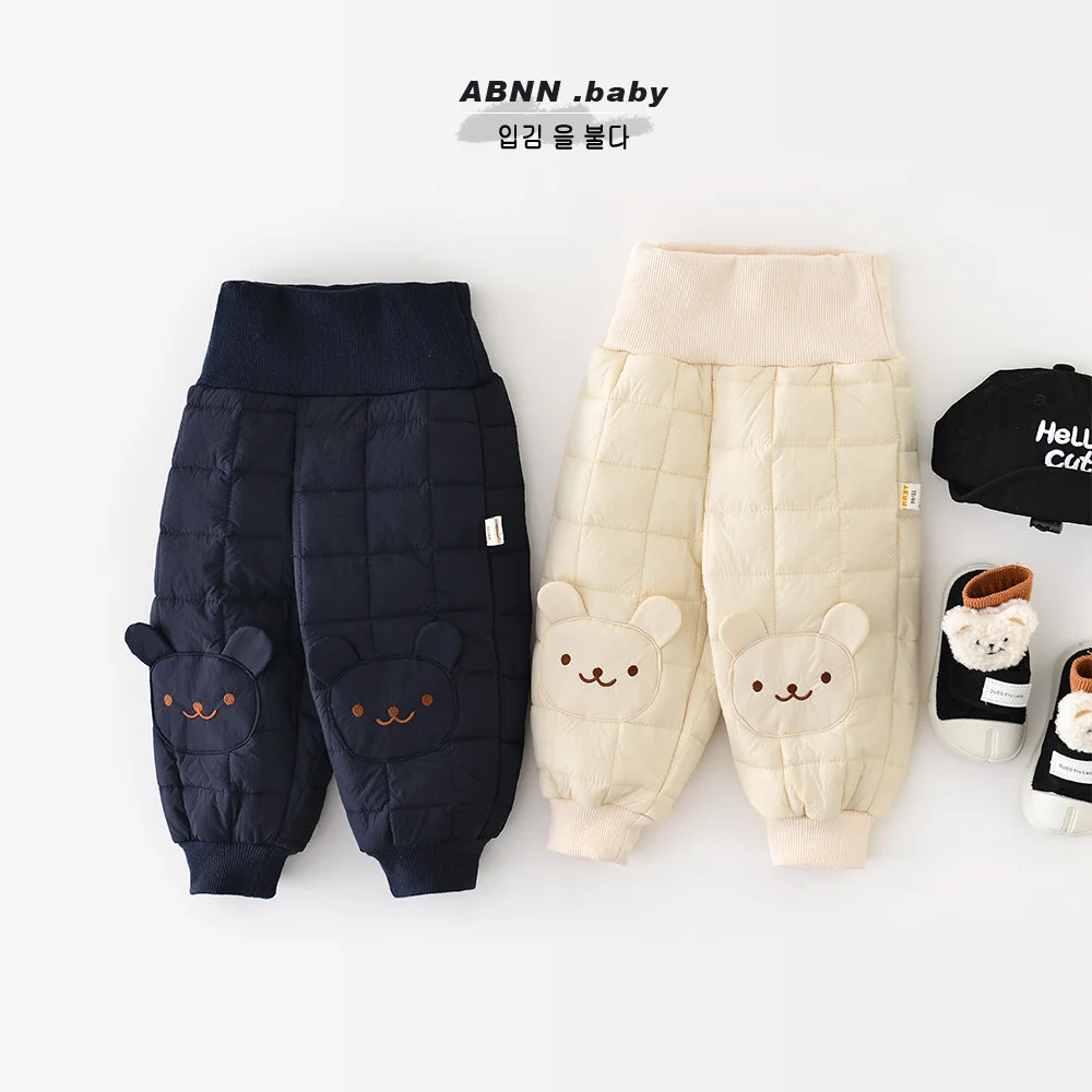

2025 Winter New Baby Warm Trouser Infant Girl Cartoon Bear Casual Pants Plus Velvet Thick Boys Cotton Pants Toddler Clothes