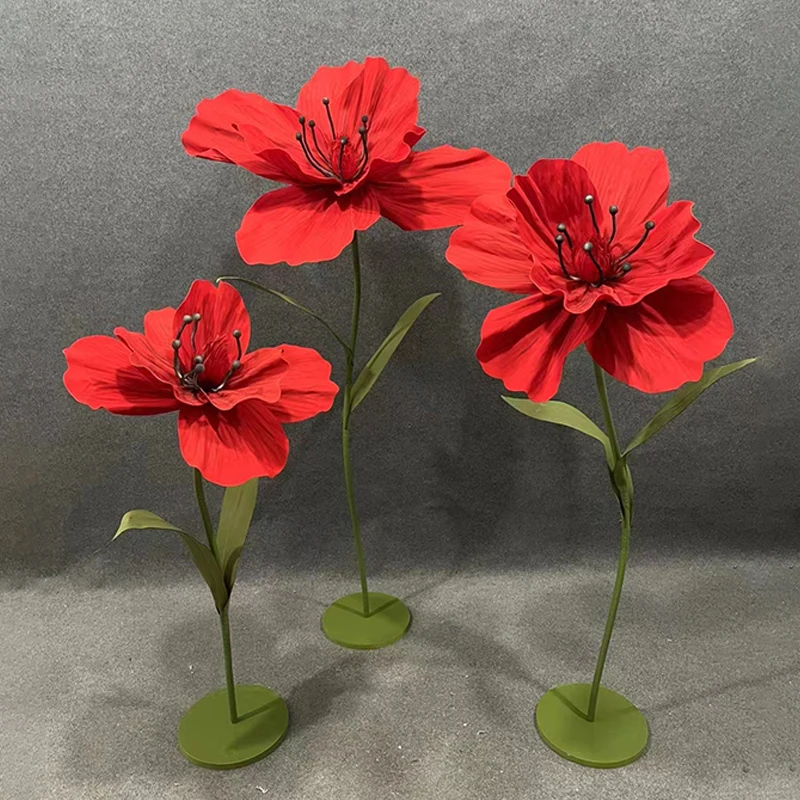 3Pcset Giant Foam Poppy Flower Artificial decoration marriage Wedding Road Leads Flower Stand Birthday Party Stage Window Layout