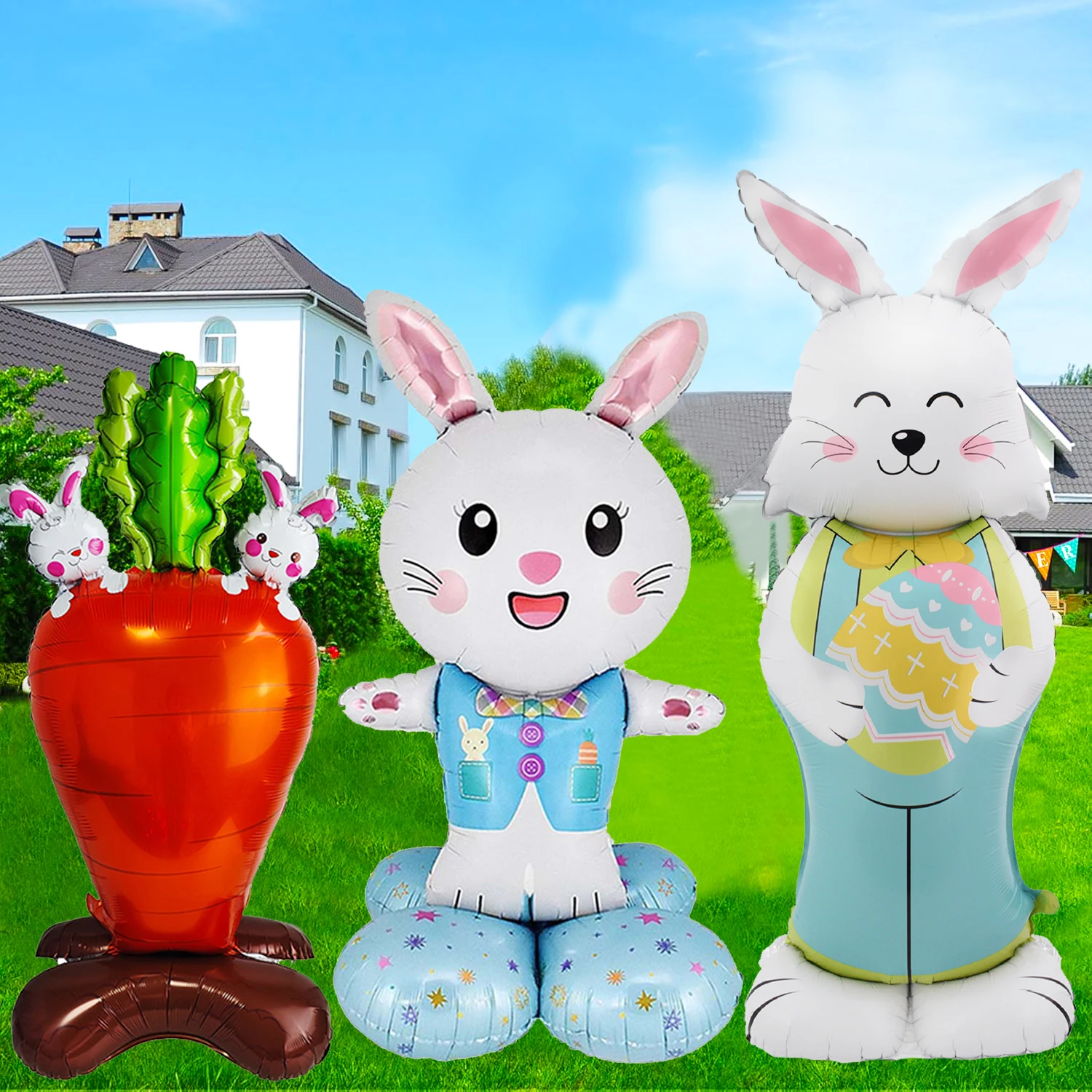 Standing Rabbit Balloon Easter Cute Cartoon Bunny Carrot Balloons Inflatable Easter Foil Balloon Easter Party Decoration Supplie