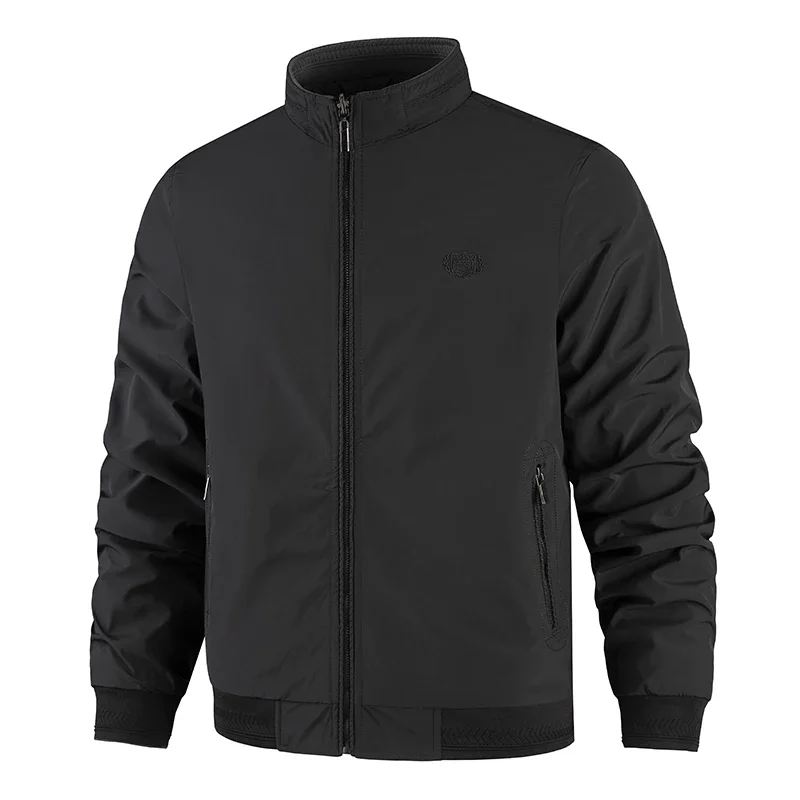 

New Men's Fashion Casual Jackets Solid Color Stand Collar Zipper Jackets Spring Autumn Men's Overcoat Embroideried Men's Outwear