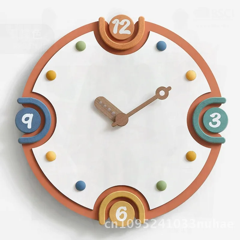 

Nordic Light Luxury Punch-Free Wall Clock Cream Wind Design round Shape Single-Sided Decorative Wall Art for Living Room