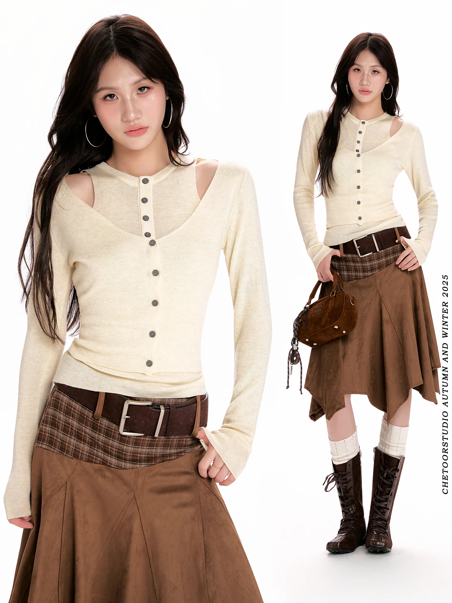 

Cherry Blossom Long Sve Knitted Sweater Women's Slim Fit Inner irt Design Trendy Hot Girl Top Casual Sle round Ne Bu...