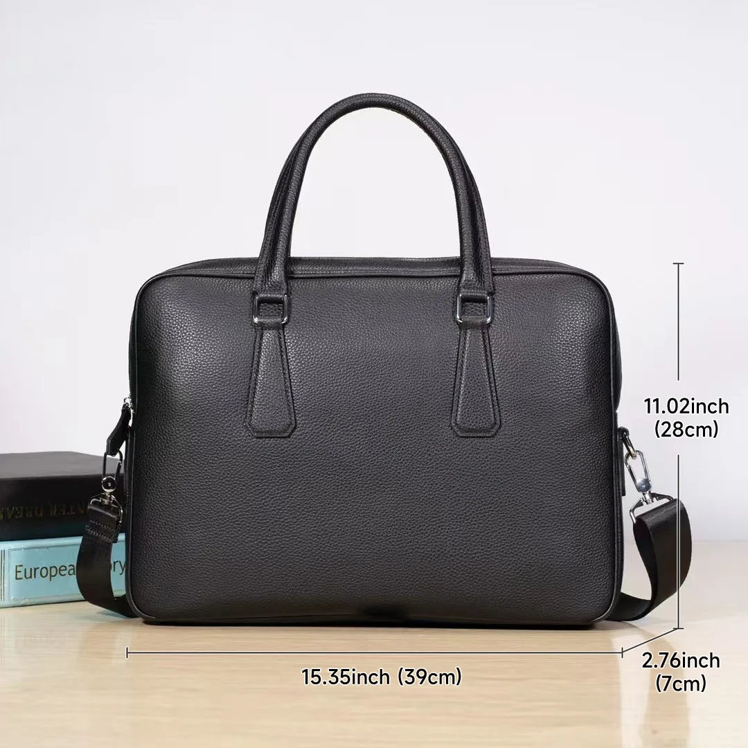 Double Zipper Briefcase Men Bag Genuine Leather Shoulder Bag 14 inch Laptop Bags Large Capacity Handbag Business Men's Briefcase