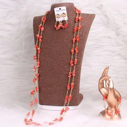 4ujewelry Nigerian Coral Beads Necklace Women Bridal Jewelry Sets Wedding Long Design 3 Pieces