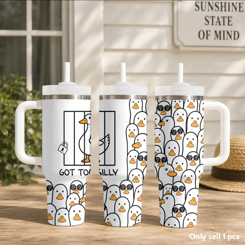 Got Too Silly Vacuum Flasks 40oz Portable Stainless Steel Tumbler with Handle Straw Double Wall Vacuum Insulated Leakproof Mug