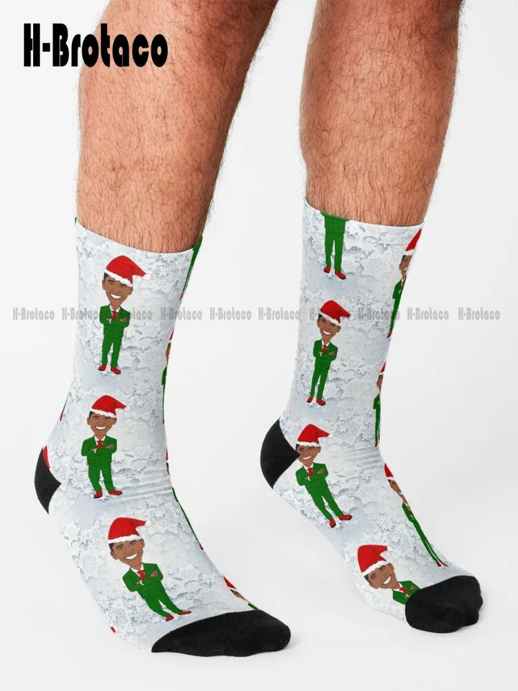 Barack Obama Santa Christmas Socks Unning Socks Women Custom Gift Cartoon Teen Youth Socks 360° Digital Print Casual Colorful