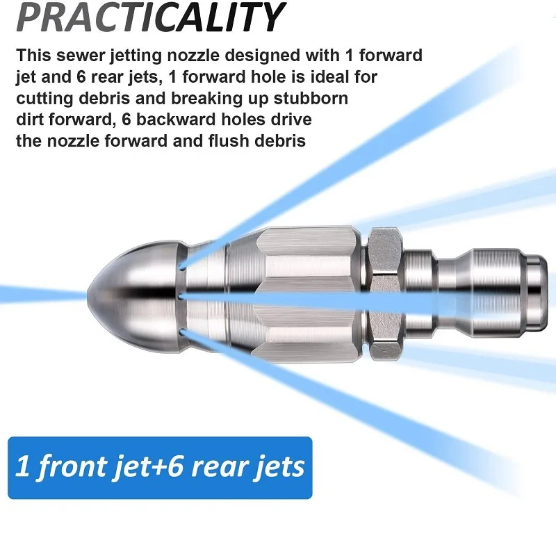 Water Jet High Pressure Sprayer Nozzle Clean Sewer 1/4