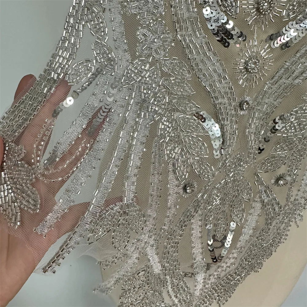 New design necklace embroidery rhinestone sequin bodice applique for African dress
