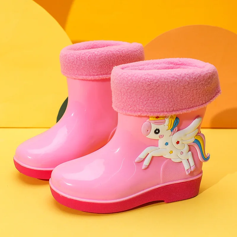 Children rain shoes girls warm light non slip boys children shoes rubber shoes winter overshoes rain boots botte enfant fille