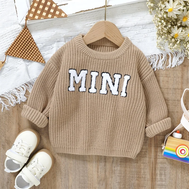 Baby Autumn Fall Winter Warm Knit Sweaters Long Sleeve Letter Embroidery Pullover Infant Fall Tops