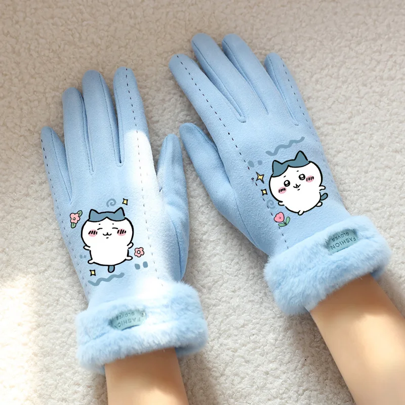 Kawaii Hachiware Girls Plush Gloves Anime Chiikawa Usagi Five Fingers Touch Screen Gloves Warm Thicken Gloves Festival Gift