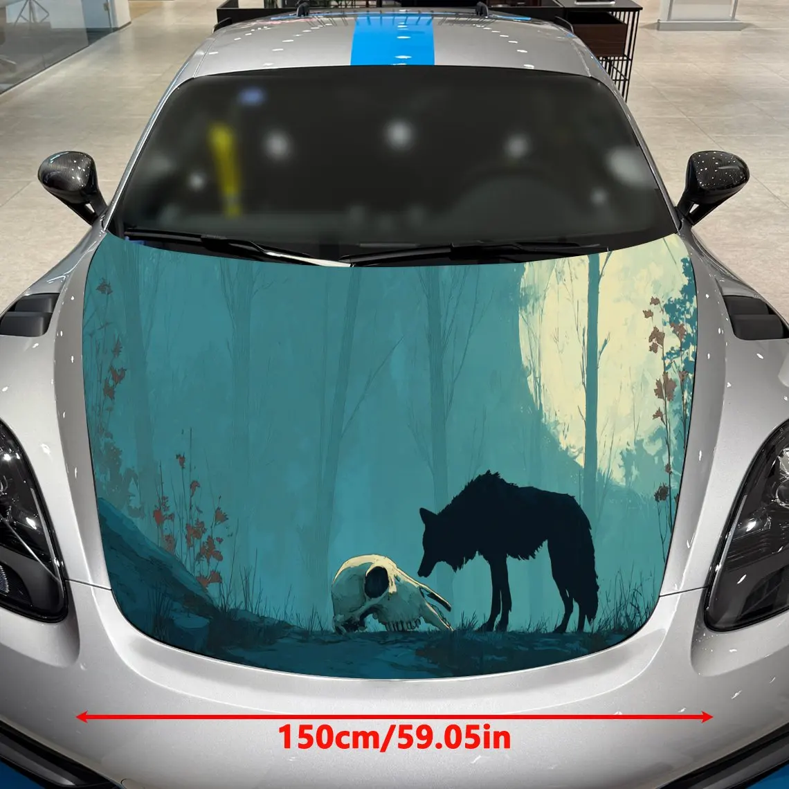 Majestic Moonlit Wolf and Skull Car Cover Sticker, Auto Hood Decal, Car Exterior Scratch Resistant Decal, Trendy Gift for Car Lo