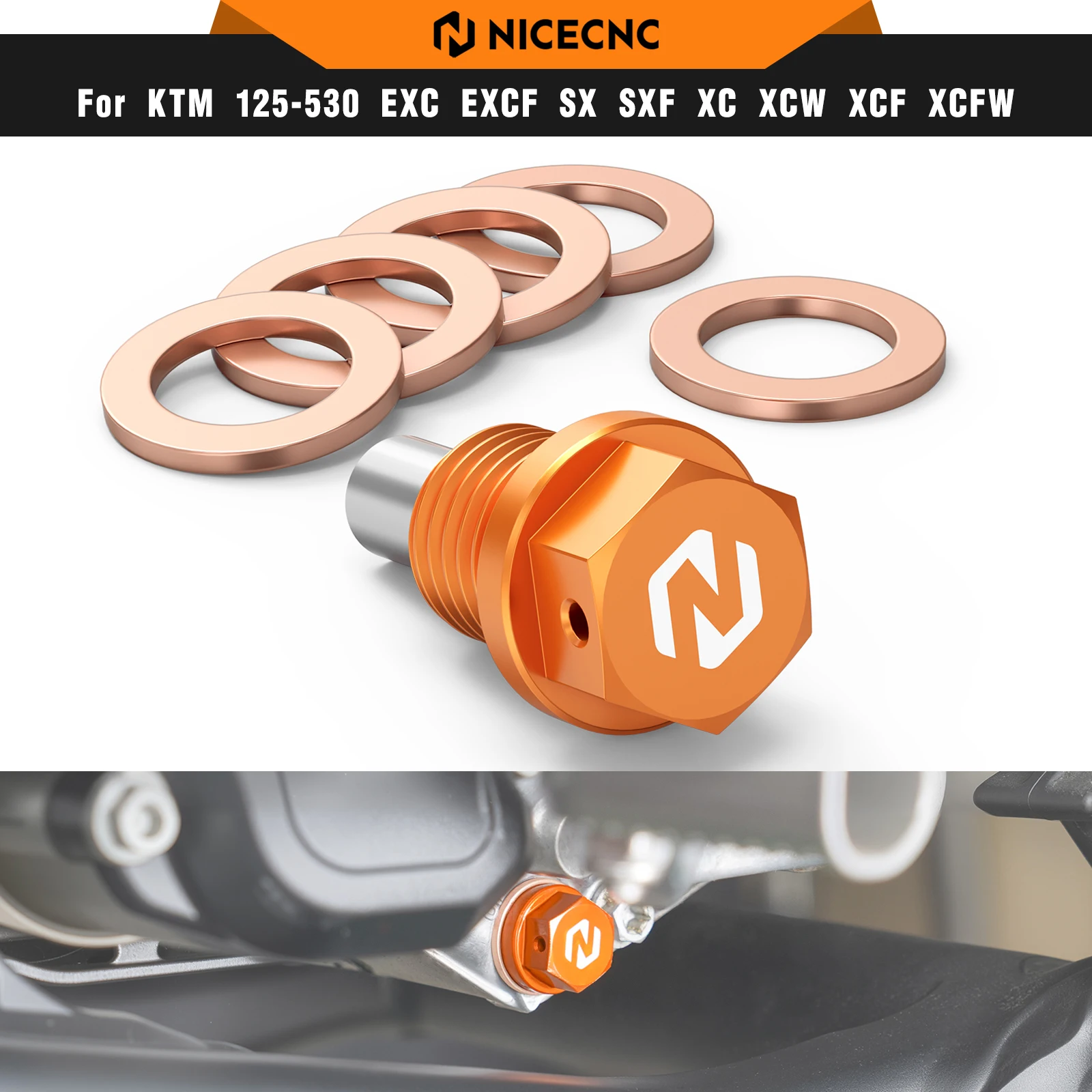 NICECNC For KTM EXC 300 1998-2025 Magnetic Oil Drain Plug Bolt For KTM EXC 250 EXC-F 350 SX 125 SXF 450 XC XCF XCW XCF-W XW-F